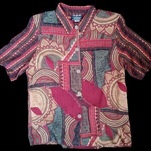 Vintage Women's Large Blouse Padded 90's Granny Urban Wear African Geometric